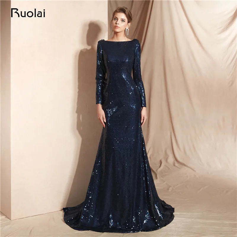 Dark Navy Mermaid Evening Dress Long Sleeves Sequin Evening Gown Open Back Evening Party Dress Robe de Soiree SN18
Dark Navy Mermaid Evening Dress Long Sleeves Sequin Evening Gown Open Back Evening Party Dress Robe de Soiree SN18