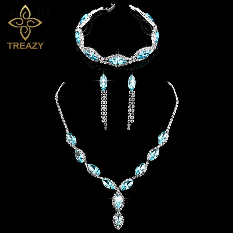 TREAZY Charm Sky Blue Crystal Bridal Jewelry Set Silver Plated Floral Necklace Earrings Bracelet for Women Wedding Jewelry Sets
TREAZY Charm Sky Blue Crystal Bridal Jewelry Set Silver Plated Floral Necklace Earrings Bracelet for Women Wedding Jewelry Sets