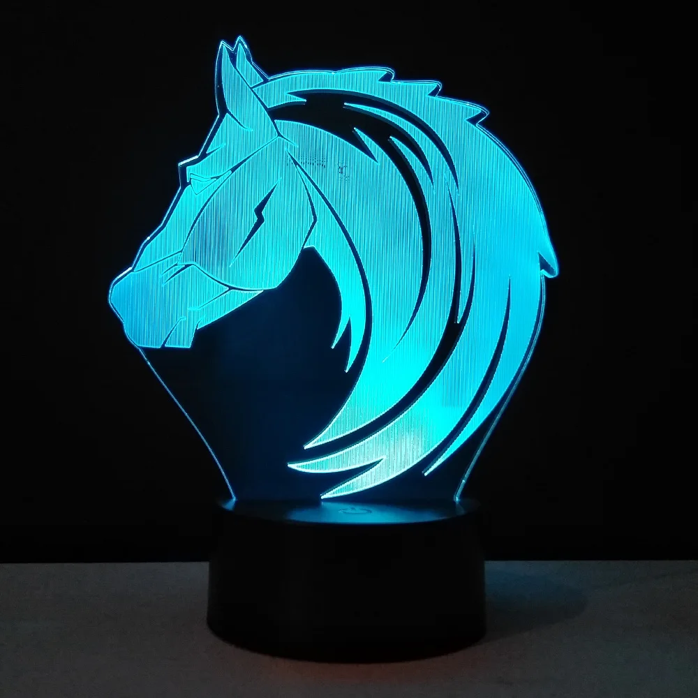 Светодиодный ночник с головой лошади 3D настольная лампа RGB цветные Veilleuse для