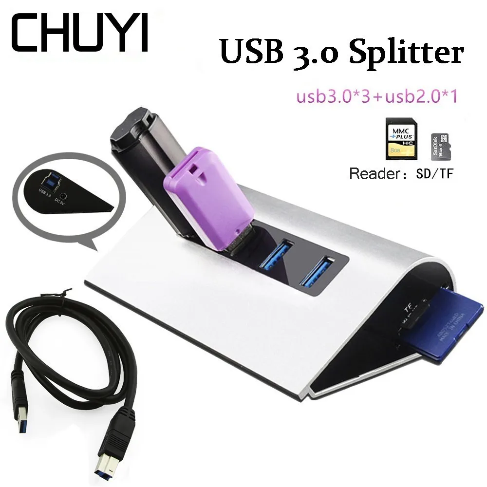 CHUYI 4 Ports USB 3.0 HUB To TF/SD Card Reader With USB Data Cable Portable USB3.0 Splitter Hub For Laptop Computer Accessories
CHUYI 4 Ports USB 3.0 HUB To TF/SD Card Reader With USB Data Cable Portable USB3.0 Splitter Hub For Laptop Computer Accessories