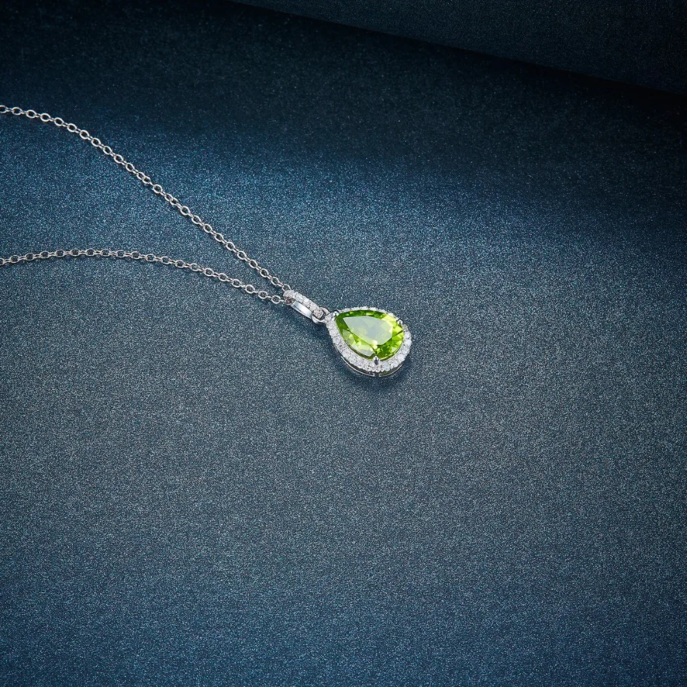 LP подвеска ewelry Solid 14K белое золото натуральный драгоценный камень Перидот кулон