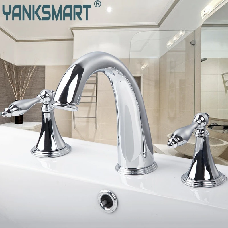 

Chrome Finish 3 Pcs Faucet Spray Tap 2 Handle Waterfall Bathroom Basin Sink Bathtub Mixer Faucet 30H Mixer Tap Faucets