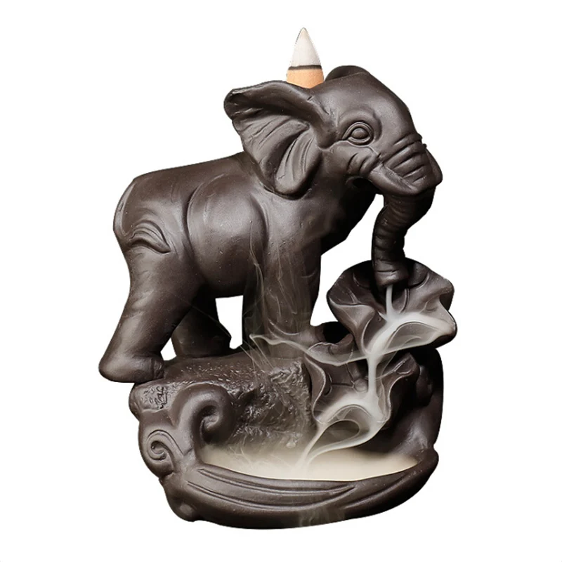 Purple Sand Elephant Incense Burner Thai God Smoke Back Flow Craft Home Bedroom Desktop Decoration | Дом и сад
