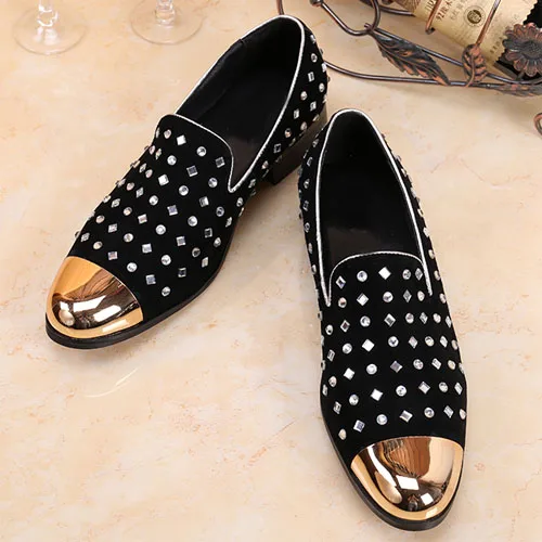 Gold Metal Toe Studded Loafers Mens Crystal Creeper Slippers Pure Handmade Flats Lazy Men Red Bottom Dress Shoes Smoking Loafers
Gold Metal Toe Studded Loafers Mens Crystal Creeper Slippers Pure Handmade Flats Lazy Men Red Bottom Dress Shoes Smoking Loafers