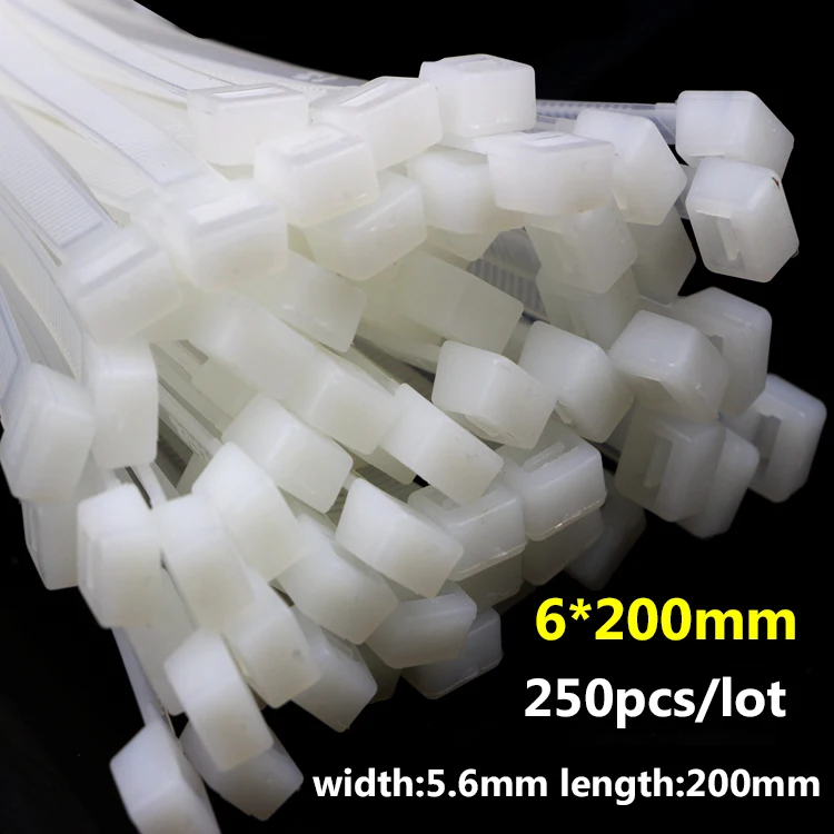 250pcs/lot 6*200mm Black/White Self Locking Cable Tie High Quality Nylon Fasten Zip Wire Wrap Strap 5.6mm width 200mm
250pcs/lot 6*200mm Black/White Self Locking Cable Tie High Quality Nylon Fasten Zip Wire Wrap Strap 5.6mm width 200mm