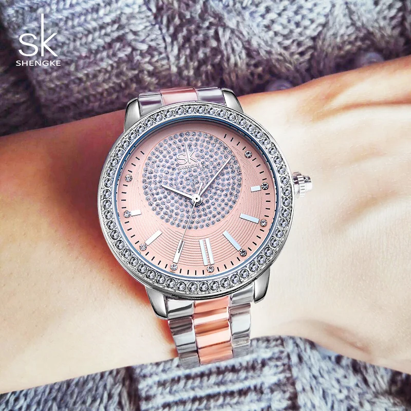 

Shengke Luxury Crystal Women Silver Watches Ladies Quartz Watch Relogio Masculino 2019 SK Women Bracelet Watches #K0075