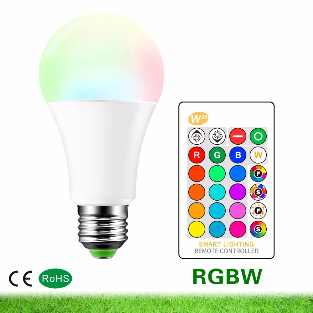 Светодиодная лампа E27 RGB 3 Вт 5 10 RGBW регулируемая яркость светодиодные смарт лампы