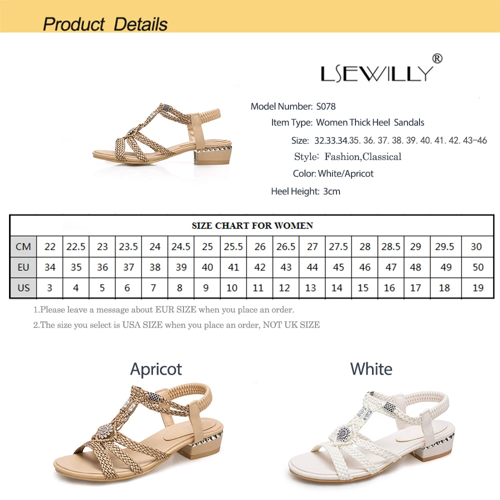 Lsewilly Low Heel Open Toe Summer Sandals Thick Heels Shoes Womens Sandals White Apricot Size 32-46 Beach Fashion 2018 New S078
Lsewilly Low Heel Open Toe Summer Sandals Thick Heels Shoes Womens Sandals White Apricot Size 32-46 Beach Fashion 2018 New S078