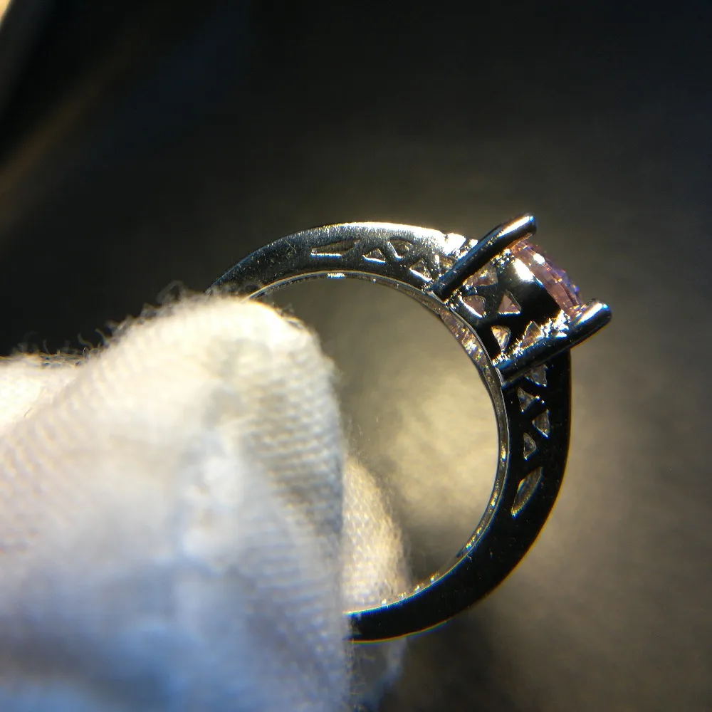 Eleple Cute Pink Round Stone Vintage jewelry Rings for women White Gold color engagementRing wedding gifts For Lovers VSR126 | Украшения и