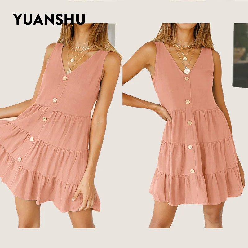 YUANSHU 2019 Solid Cotton Women Short Dress V Neck Draped Button Sleeveless Sundress Casual Beach Dresses
YUANSHU 2019 Solid Cotton Women Short Dress V Neck Draped Button Sleeveless Sundress Casual Beach Dresses
