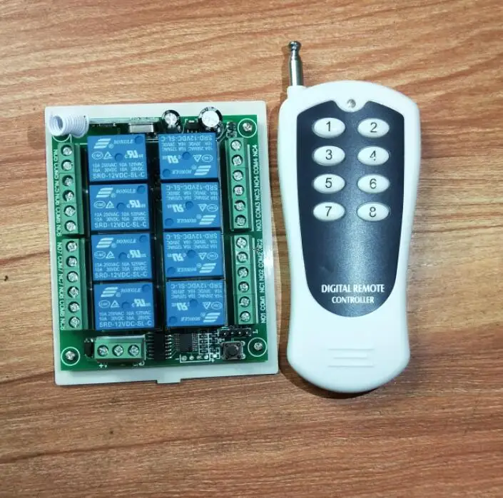Universal DC 12V 10A relay 8CH RF Wireless radio remote control switch Receiver& Transmitters 433mhz
Universal DC 12V 10A relay 8CH RF Wireless radio remote control switch Receiver& Transmitters 433mhz