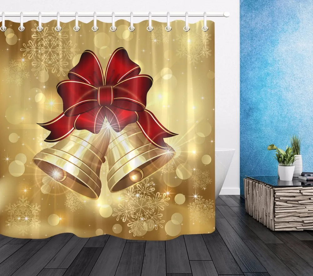 Christmas Bell Tied with Red Ribbon Gold Shower Curtain Bathroom Mildew Resistant Waterproof Polyester Fabric for Bathtub Decor
Christmas Bell Tied with Red Ribbon Gold Shower Curtain Bathroom Mildew Resistant Waterproof Polyester Fabric for Bathtub Decor