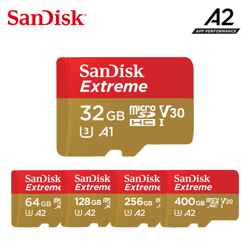 SanDisk Extreme memory card 400G 256G 128G 64G 32G A2/A1 Up to 100MB/s read speed micro sd card video speed C10, V30, U3 2019 Ne
SanDisk Extreme memory card 400G 256G 128G 64G 32G A2/A1 Up to 100MB/s read speed micro sd card video speed C10, V30, U3 2019 Ne