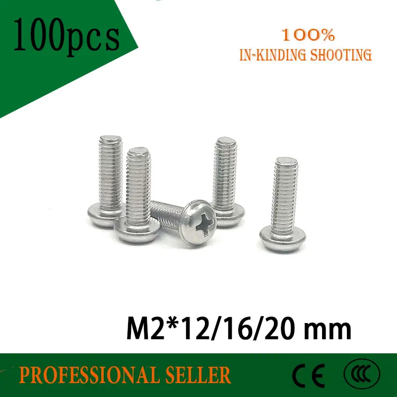 100pcs M2*12/16/20 mm 304 stainless steel round head screws Pan head with pad screw With dental screw
100pcs M2*12/16/20 mm 304 stainless steel round head screws Pan head with pad screw With dental screw