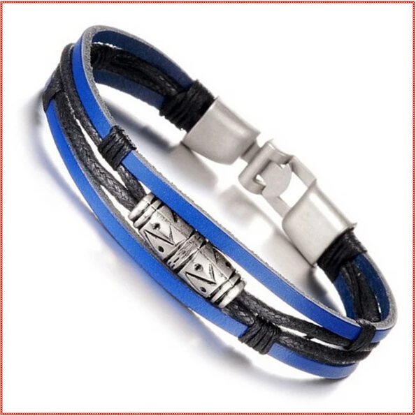 Синие мужские браслеты новый кожаный браслет и обручи оплетенные веревочные для