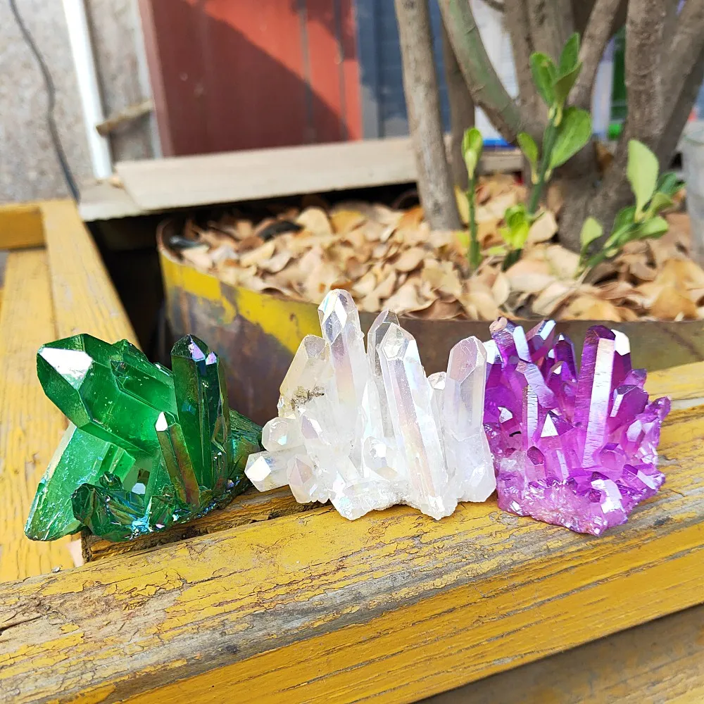 3pcs Aura angel crystal cluster natural gemstone quartz rock flowers Titanium coating quartz cluster Healing home decor
3pcs Aura angel crystal cluster natural gemstone quartz rock flowers Titanium coating quartz cluster Healing home decor