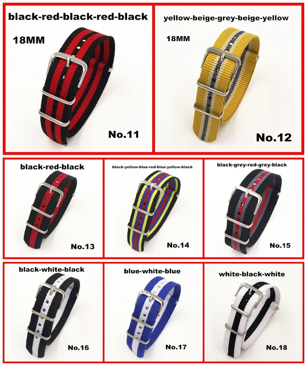 10PCS/lot High quality 18MM Nylon Watch band NATO straps waterproof watch strap - 051201
10PCS/lot High quality 18MM Nylon Watch band NATO straps waterproof watch strap - 051201