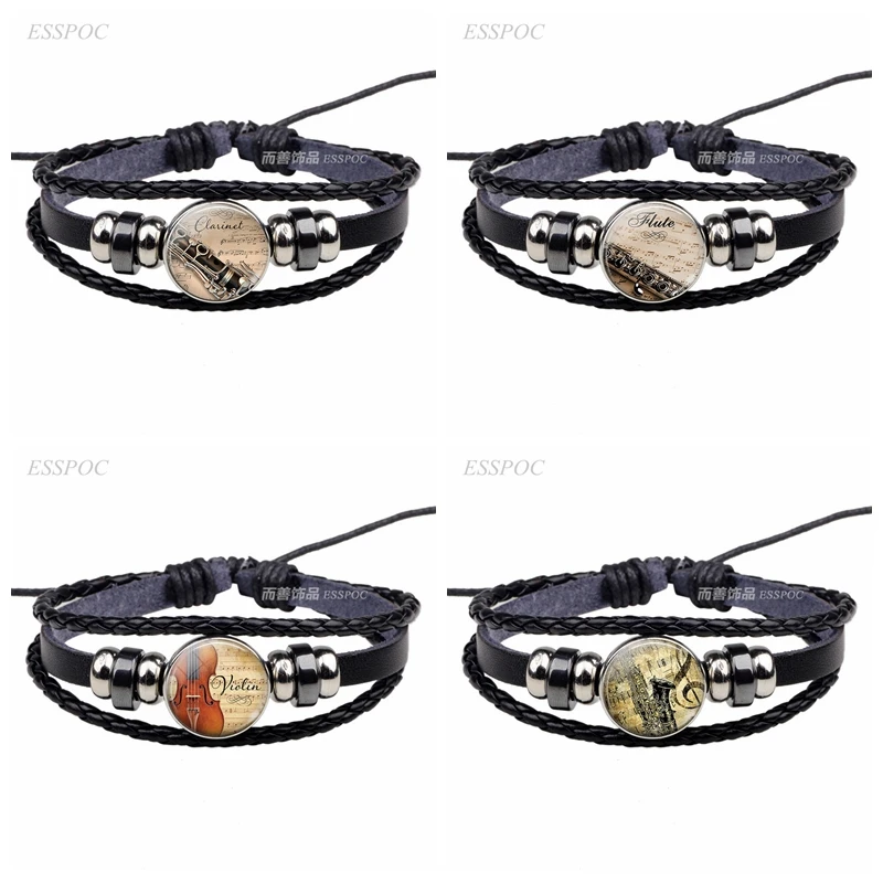 Fashion Music Accessories Musical Instrument Glass Dome Violin Clarinet Flute Black Braid Leather Pendant Jewelry Bracelet Gift
Fashion Music Accessories Musical Instrument Glass Dome Violin Clarinet Flute Black Braid Leather Pendant Jewelry Bracelet Gift