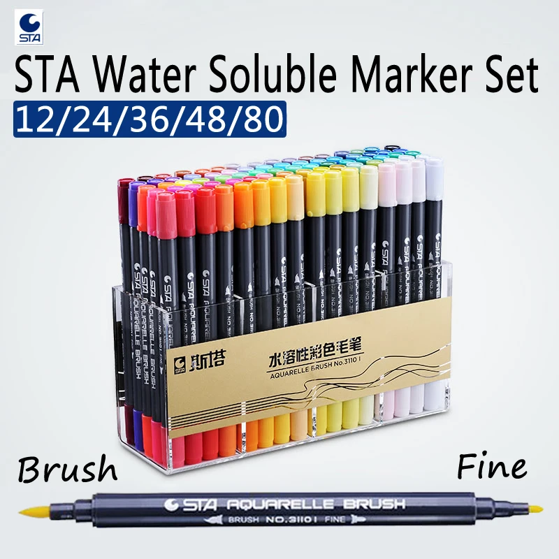 STA 12/24/36/48 Watercolor Brush Pen Set Waterbrush Markers for Professional Drawing Marker Manga Artist Markers Art Supplies
STA 12/24/36/48 Watercolor Brush Pen Set Waterbrush Markers for Professional Drawing Marker Manga Artist Markers Art Supplies