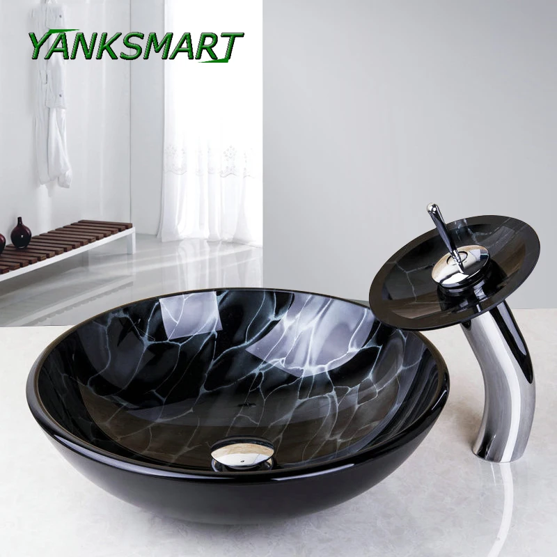 YANKSMART Bathroom Round Basin Faucets Tempered Glass Washing Sink Basin With Match Waterfall Faucet & Pop-up Drain Included Tap
YANKSMART Bathroom Round Basin Faucets Tempered Glass Washing Sink Basin With Match Waterfall Faucet & Pop-up Drain Included Tap