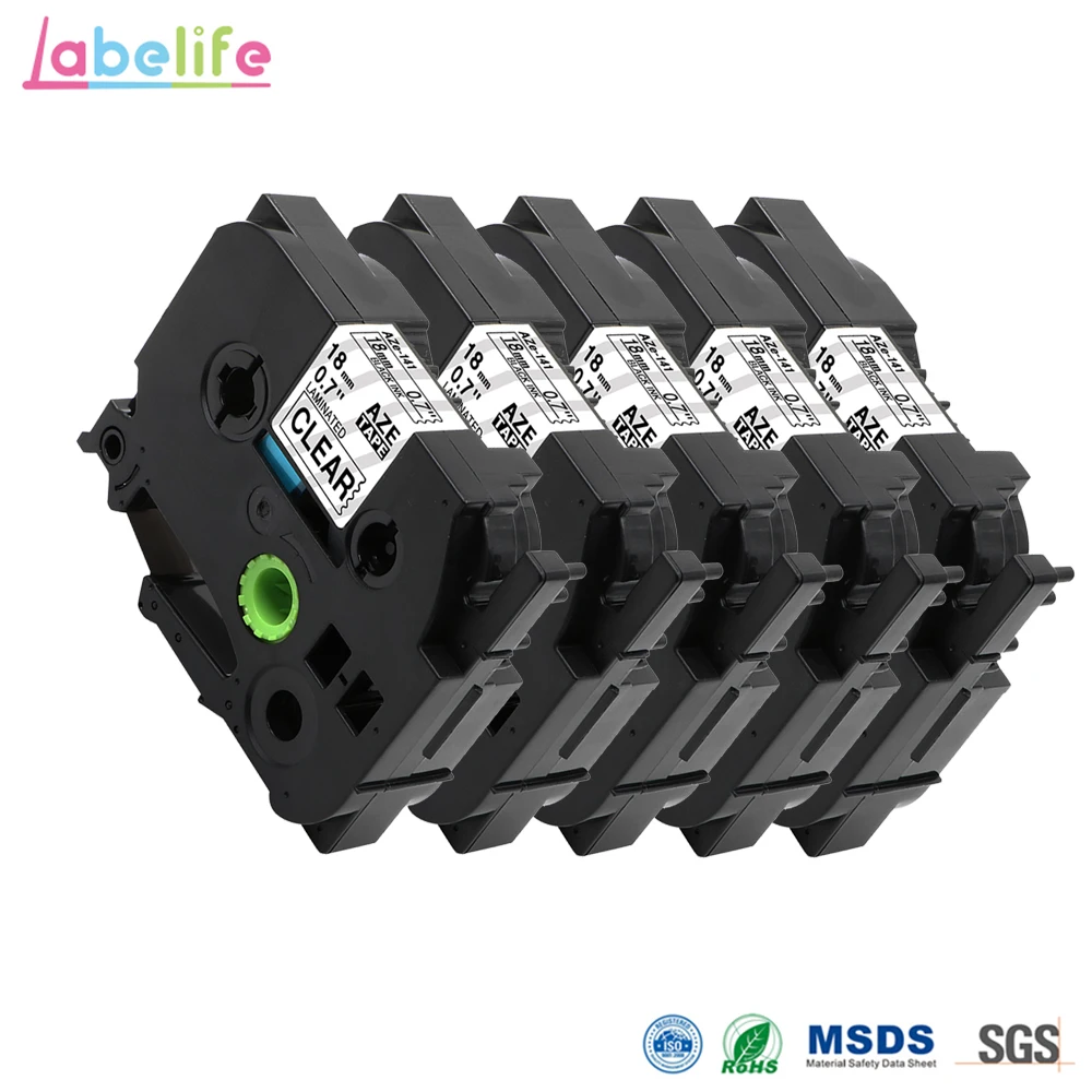 Labelife 5Pack 18mm*8m Black on Clear TZe-141 TZe141 Standard Laminated Label Tape for brother P-Touch Label Makers & Printer
Labelife 5Pack 18mm*8m Black on Clear TZe-141 TZe141 Standard Laminated Label Tape for brother P-Touch Label Makers & Printer