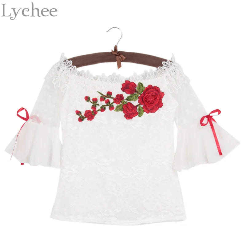 Lychee Sexy Summer Women Blouse Floral Embroidery Off Shoulder Mesh Bow Tie Flare Sleeve Shirt Tops
Lychee Sexy Summer Women Blouse Floral Embroidery Off Shoulder Mesh Bow Tie Flare Sleeve Shirt Tops