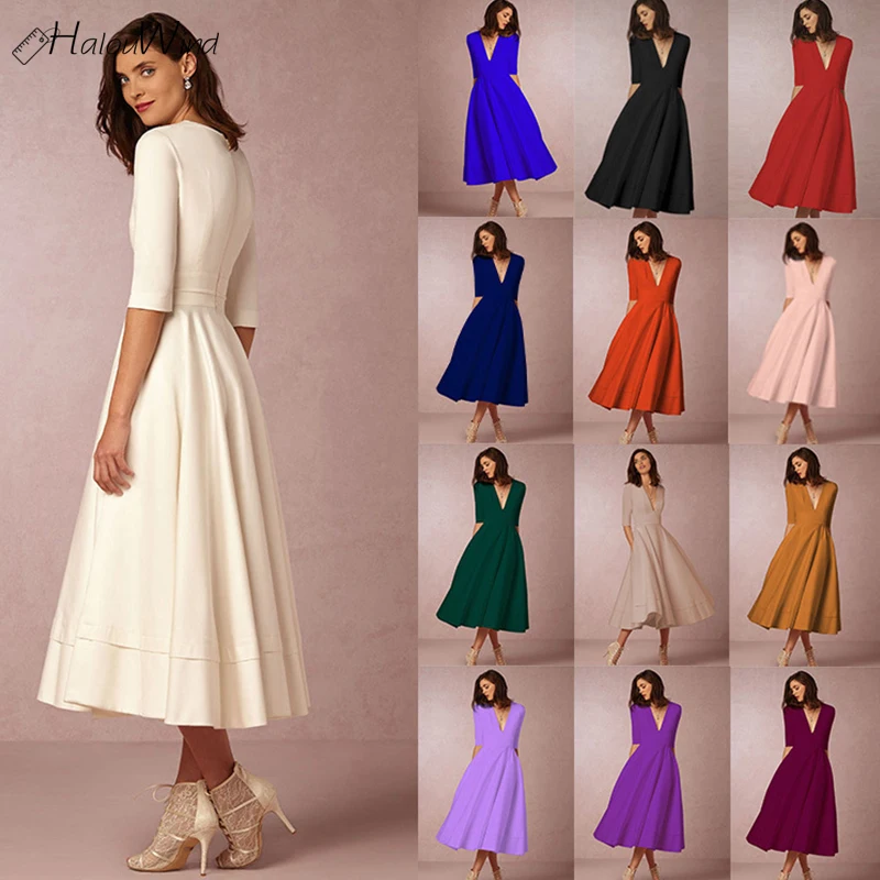 Plus Size S-3XL Deep V Neck A-line Vintage Swing Dress Sexy Solid Longo Vestido De Festa Vestidos Office Lady Dresses Robe Femme
Plus Size S-3XL Deep V Neck A-line Vintage Swing Dress Sexy Solid Longo Vestido De Festa Vestidos Office Lady Dresses Robe Femme