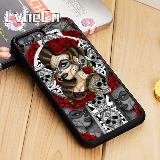 LvheCn День мертвых сахарный череп девушка тату Роза чехол для телефона iPhone 11 12 Pro X XR
