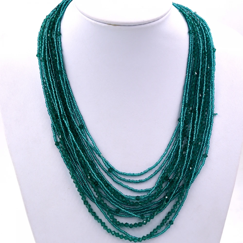 Exclusive Handmade 14 layer bicone crystal with green Czech seed beads statement Necklace Fashion Women Jewelry Gift
Exclusive Handmade 14 layer bicone crystal with green Czech seed beads statement Necklace Fashion Women Jewelry Gift