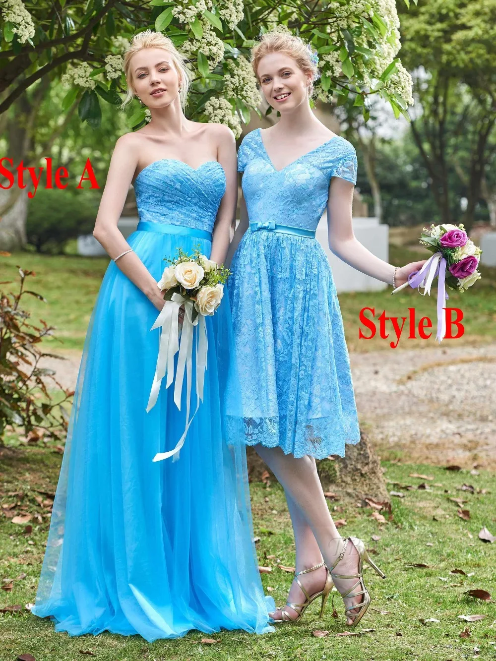 Два Стиля Синий Платье Невесты 2017 Милая/V Шеи Кружева Maid Of Honor Plus Размер