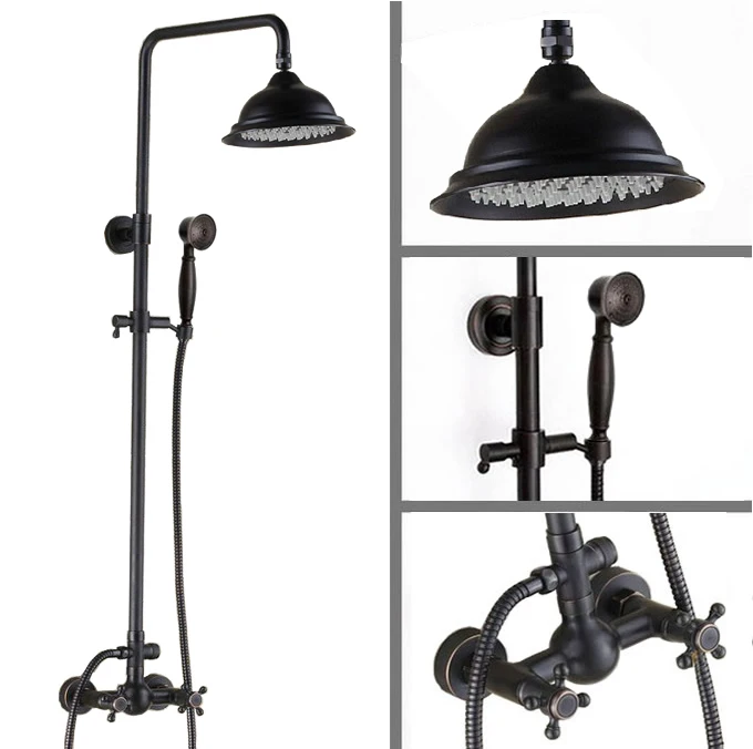 Black Oil Rubbed Brass Dual Cross Handles Bathroom 8 Inch Round Rain Shower Faucet Set Bath Mixer Tap Hand Shower mrs412
Black Oil Rubbed Brass Dual Cross Handles Bathroom 8 Inch Round Rain Shower Faucet Set Bath Mixer Tap Hand Shower mrs412