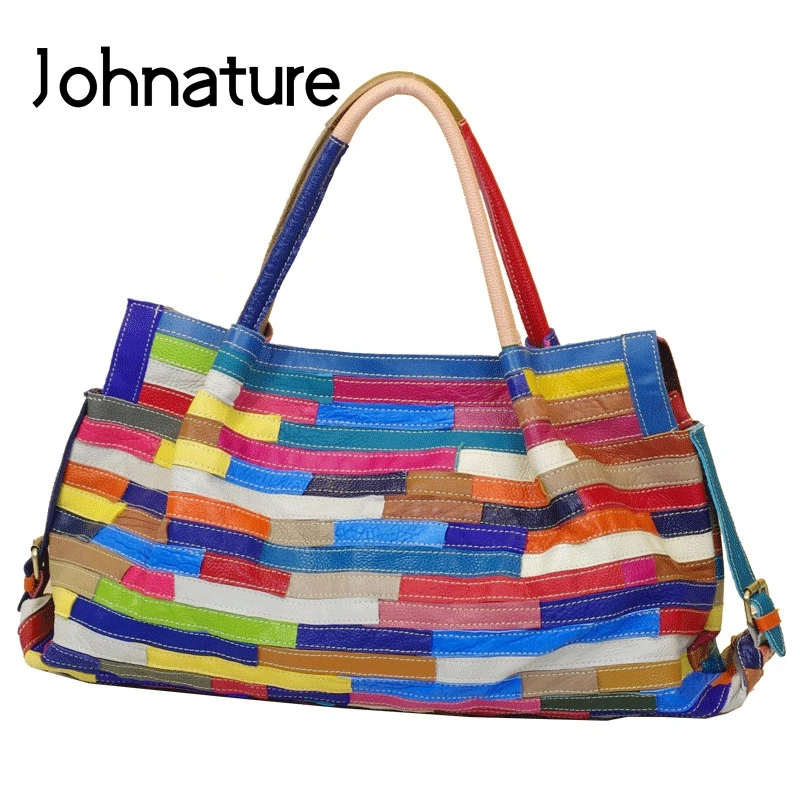 Женская сумка через плечо Johnature, из натуральной воловьей кожи с Разноцветными полосками, вместительные сумки через плечо, 2021
Женская сумка через плечо Johnature, из натуральной воловьей кожи с Разноцветными полосками, вместительные сумки через плечо, 2021