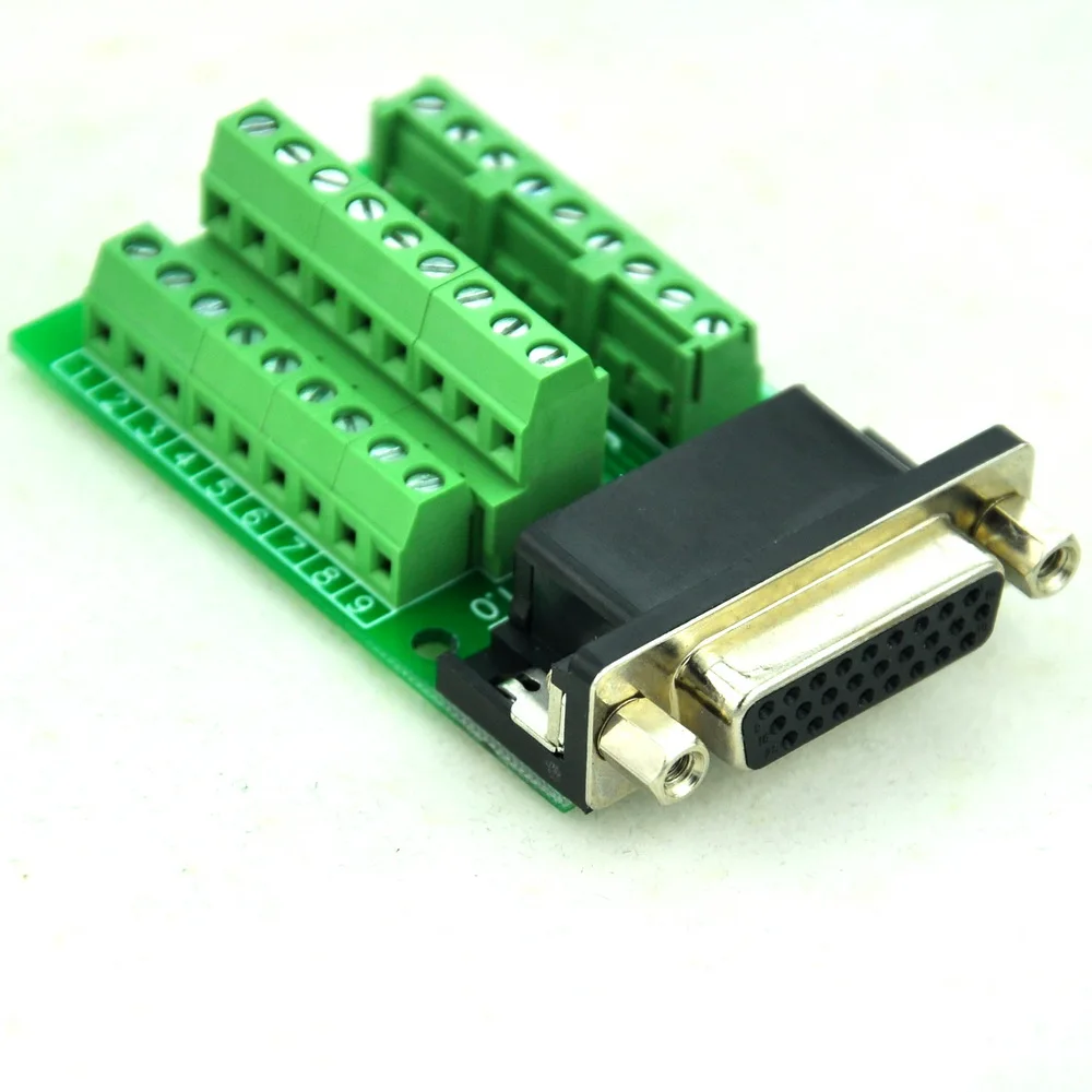 Slim Right Angle D'SUB DB26HD Female Header Breakout Board, Terminal Block DSUB Connector.
Slim Right Angle D'SUB DB26HD Female Header Breakout Board, Terminal Block DSUB Connector.