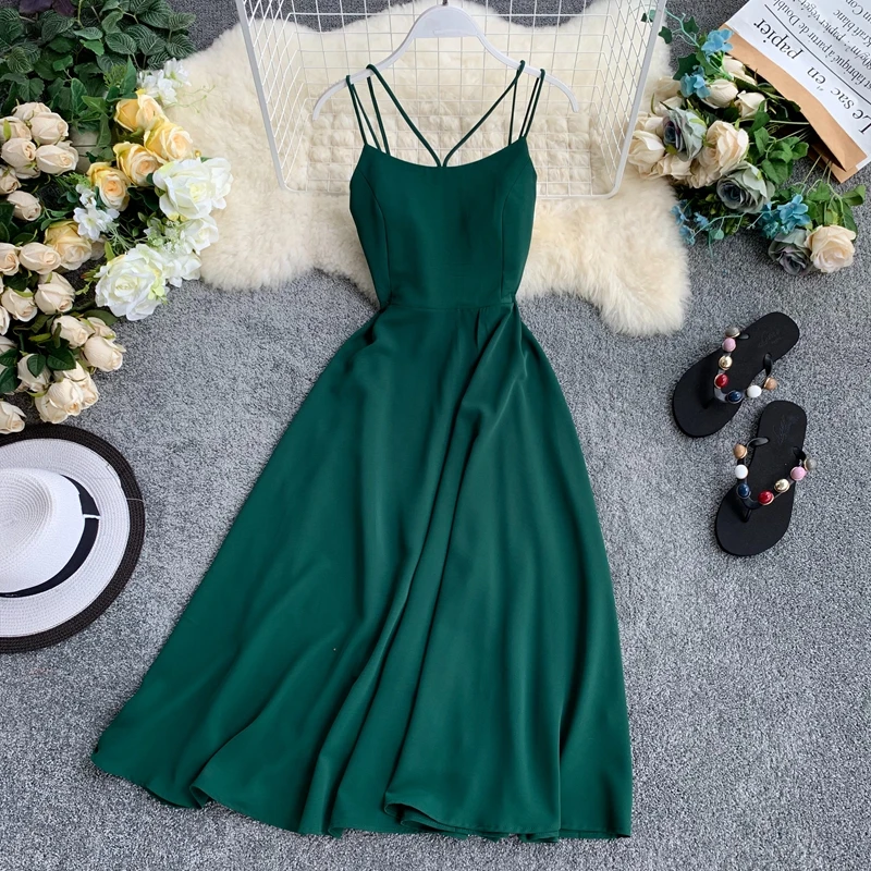 Women Summer Fashion Solid Color Dresses Woman Sexy Spaghetti Strap Backless Vestido A Line Vacation Medium Long Beach Dress
Women Summer Fashion Solid Color Dresses Woman Sexy Spaghetti Strap Backless Vestido A Line Vacation Medium Long Beach Dress