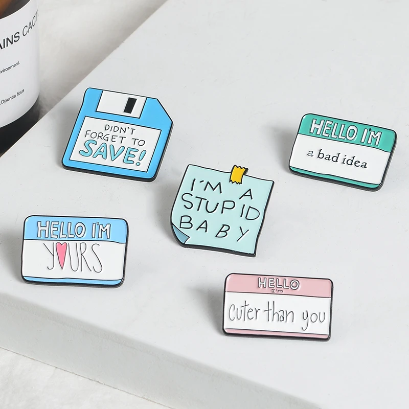 Cartoon Cute Note pins Interesting Daily Phrase Enamel denim badges Lapel brooches Fashion jewelry Gifts for friends kids | Украшения и