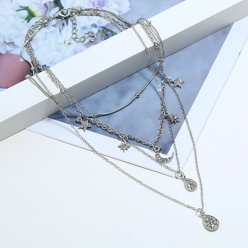 Fashion multirow necklace for women with cresent/stars/water drop and inlay rhinestone design choker female creative halsketting
Fashion multirow necklace for women with cresent/stars/water drop and inlay rhinestone design choker female creative halsketting