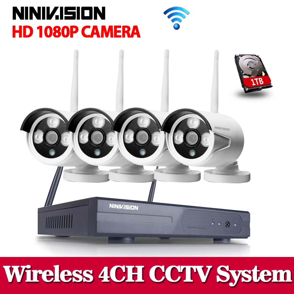 Система видеонаблюдения NINIVISION Wi Fi 1080P HDMI 4 канала 2 МП|cctv system|outdoor cctv systemswifi nvr system |