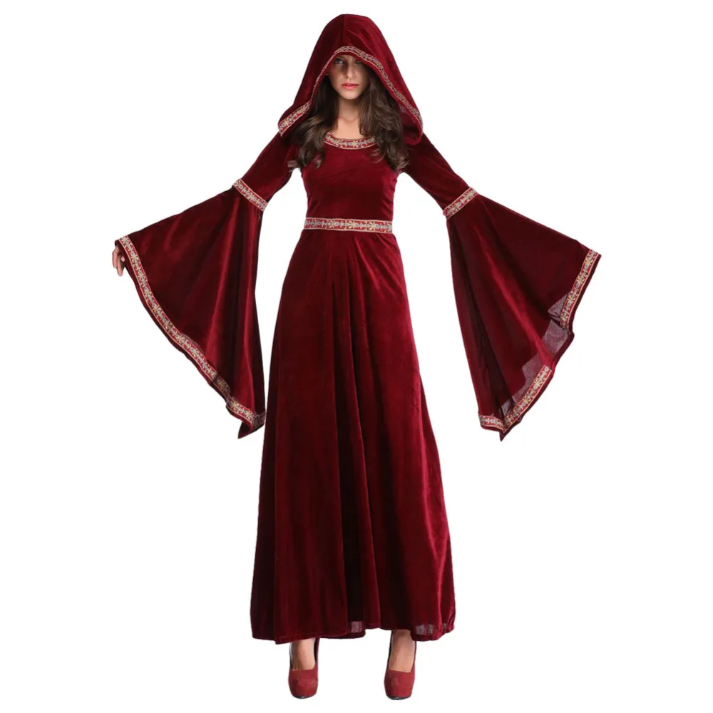 Women Wine Red Vampire Halloween Witch Costume Long Dresses Costumes European Retro Court Sorcerer Hooded Uniform
Women Wine Red Vampire Halloween Witch Costume Long Dresses Costumes European Retro Court Sorcerer Hooded Uniform