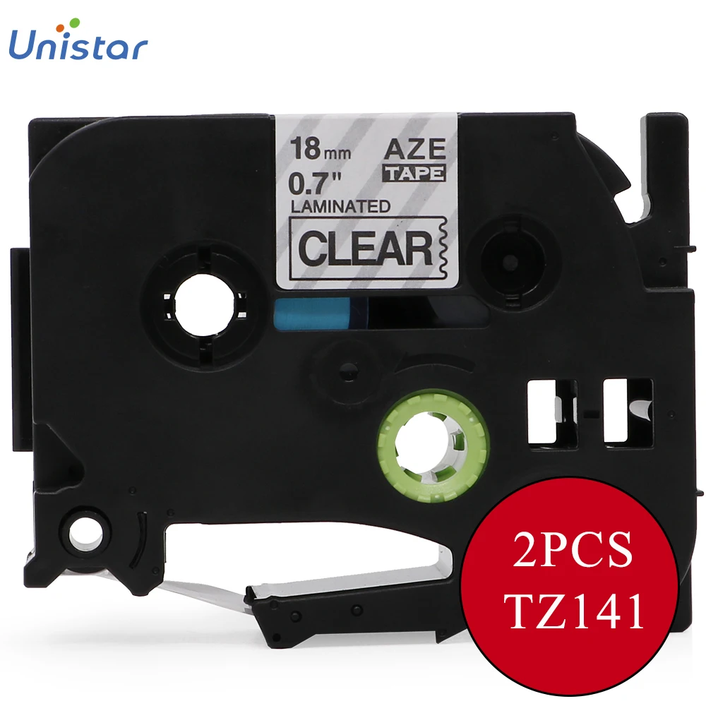 

UNISTAR 2 шт., совместимая с Brother P-touch Tape 18 мм, черная на прозрачной ленте для принтера этикеток, Φ TZe 141 TZe141, кассета для этикеток