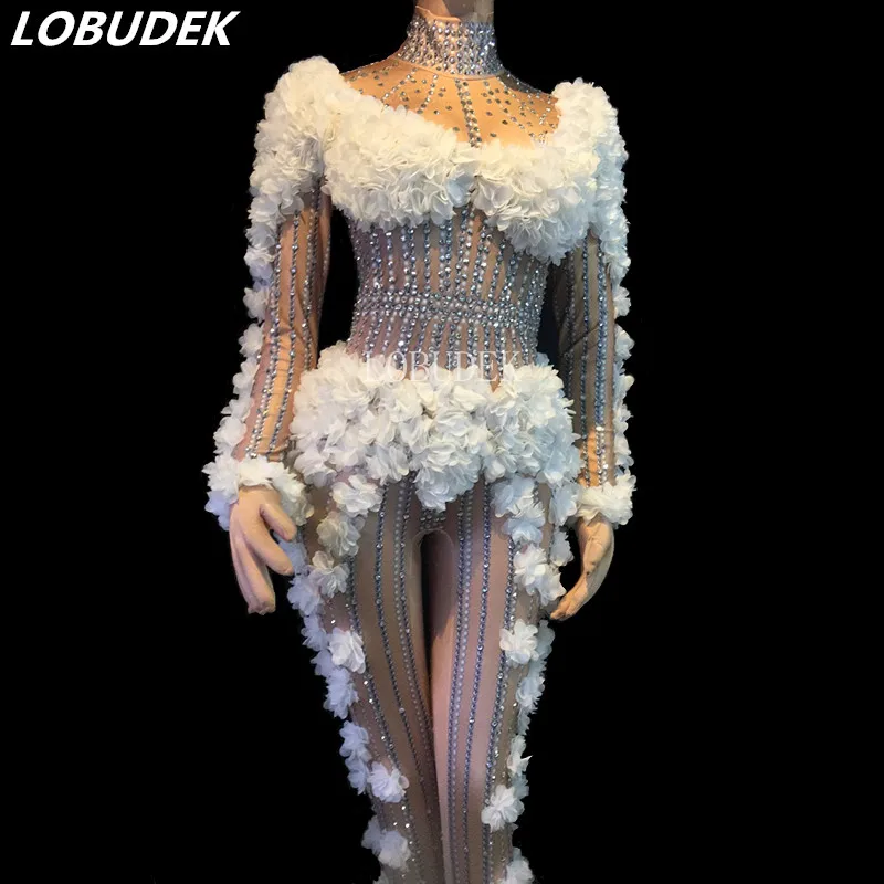 Evening Party Women Singer Stage Costume White Pink Flowers Rhinestones Jumpsuits Crystals Bodysuit Birthday Celebration Costume
Evening Party Women Singer Stage Costume White Pink Flowers Rhinestones Jumpsuits Crystals Bodysuit Birthday Celebration Costume