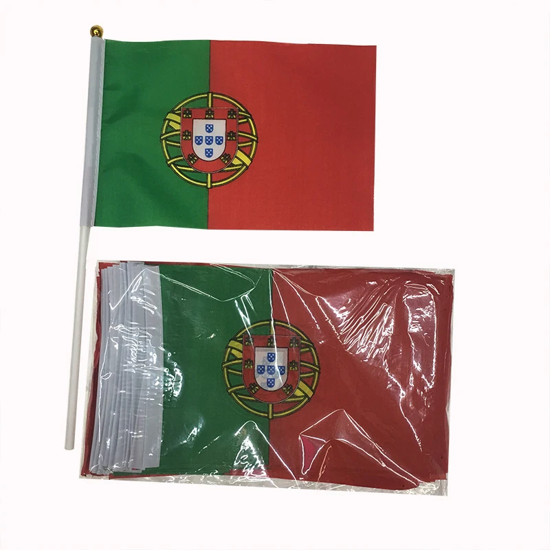 Флаг Португалии 14*21 см флаги ручной волны 100 шт./лот с пластиковым флагштоком