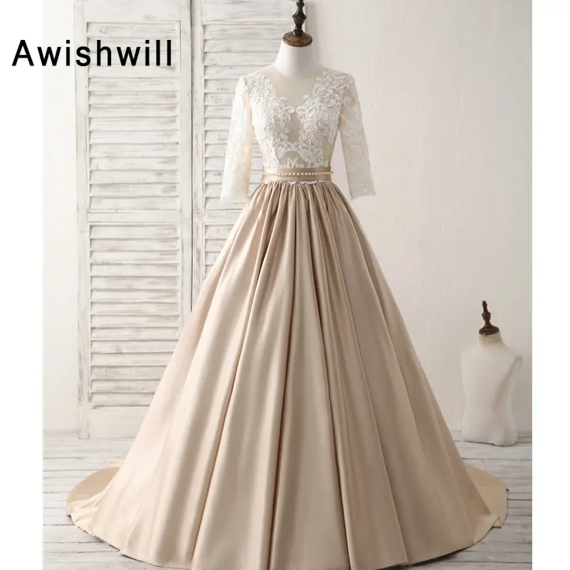 Real Photos Elegant Long A Line Evening Dresses for Party Gowns With 3/4 Sleeves Lace Satin Sheer Back Party Gown Robe De Soiree
Real Photos Elegant Long A Line Evening Dresses for Party Gowns With 3/4 Sleeves Lace Satin Sheer Back Party Gown Robe De Soiree