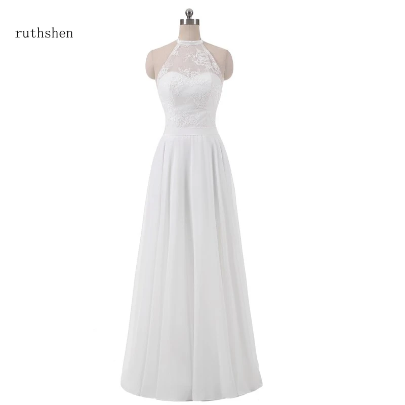 Ruthshen 2018 пляжные трапециевидные Свадебные платья с лямкой на шее дешевые кружевом