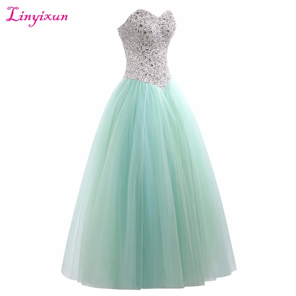 Linyixun Real Photo Cheap Mint Green Quinceanera Dresses Ball Gowns 2017 Crystal vestidos de 15 anos Sweet 16 Prom | Свадьбы и