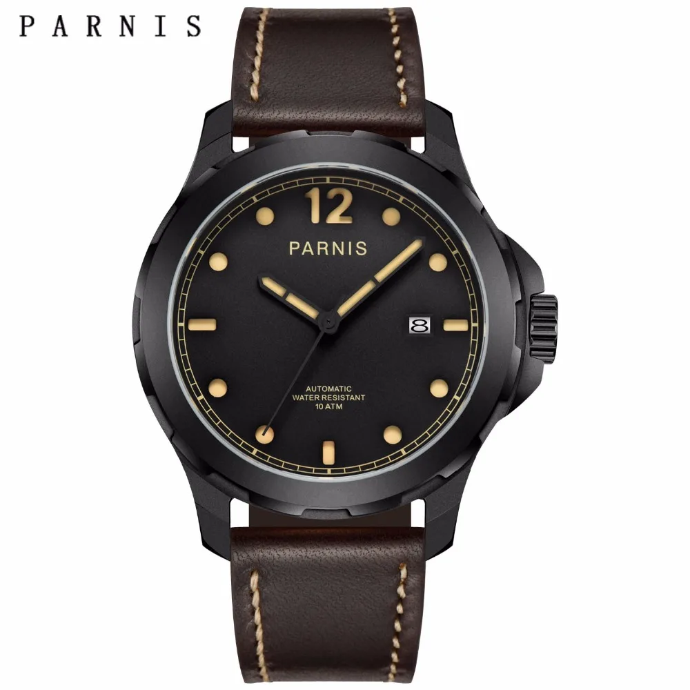Fashion 44mm Parnis Men's Mechanical Watches Military Watch Men Automatic Wristwatch Sapphire Auto Date Brown Leather Watchband
Fashion 44mm Parnis Men's Mechanical Watches Military Watch Men Automatic Wristwatch Sapphire Auto Date Brown Leather Watchband