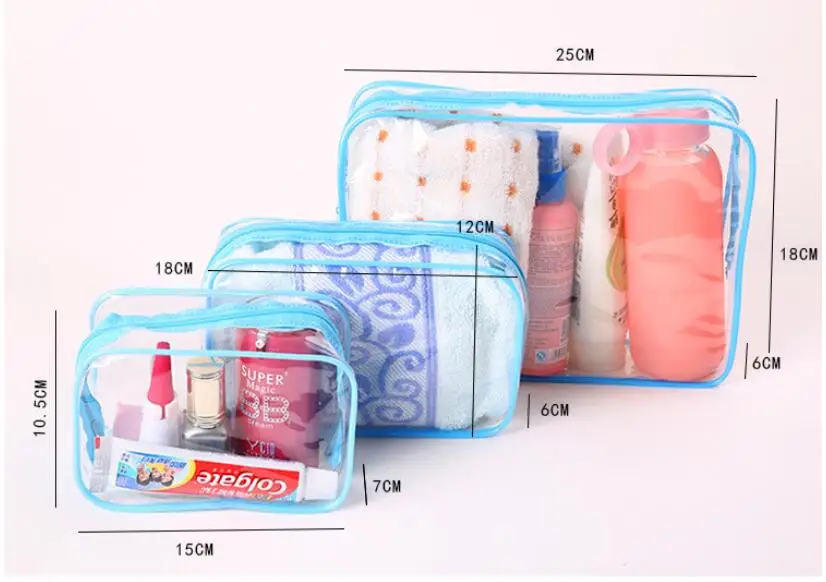 3PCS / sets of waterproof transparent cosmetic bag ladies portable storage bag washing package new 3 color
3PCS / sets of waterproof transparent cosmetic bag ladies portable storage bag washing package new 3 color
