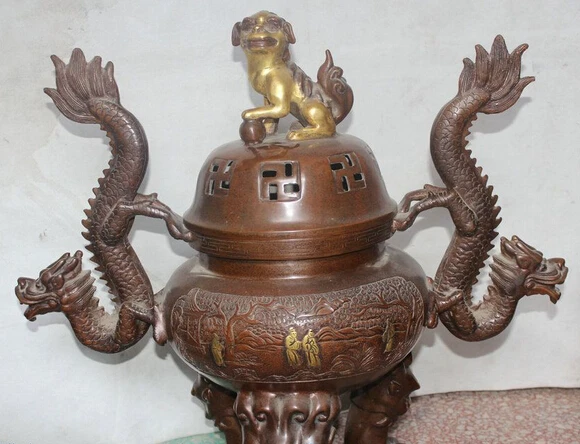 xd 002517 24" Marked China Purple Bronze 24K Gilt lion Dragon Beast Incense Burner Censer
xd 002517 24" Marked China Purple Bronze 24K Gilt lion Dragon Beast Incense Burner Censer