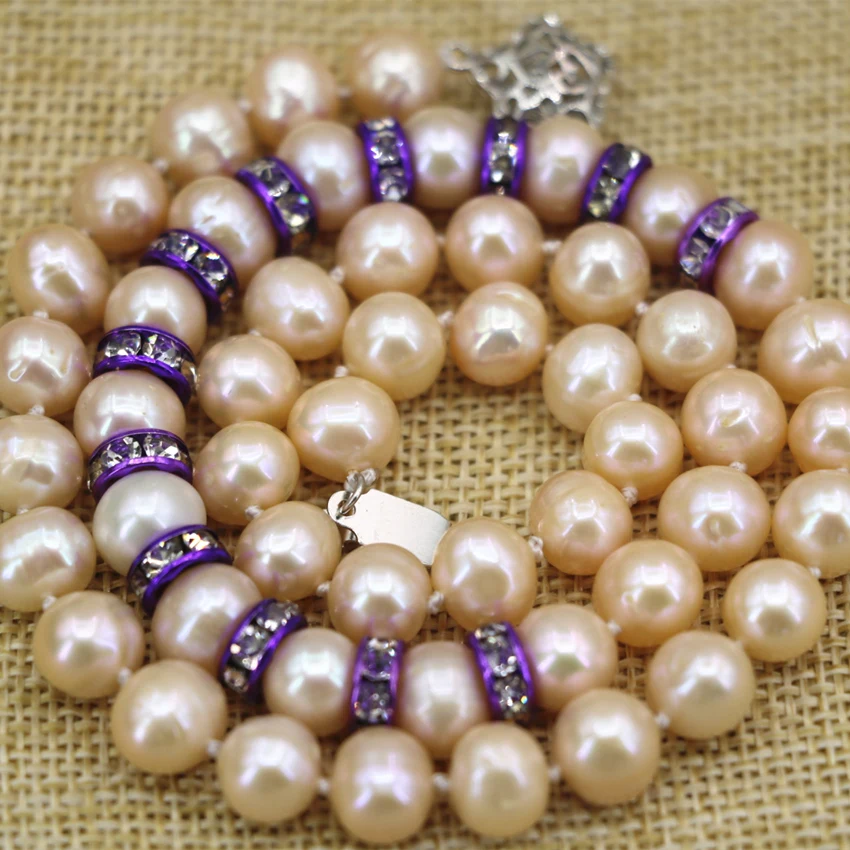 Natural orange nearround pearl 9-10mm beads chain necklace for women purple spacers crystal choker charms jewelry 18inch B3112
Natural orange nearround pearl 9-10mm beads chain necklace for women purple spacers crystal choker charms jewelry 18inch B3112