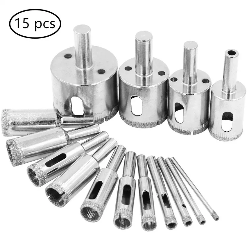 15pcs Diamond Coated Drill Bit Set Tile Marble Glass Ceramic Hole Saw Drilling Bits For Power Tools 6mm-50mm Woodworking Tool
15pcs Diamond Coated Drill Bit Set Tile Marble Glass Ceramic Hole Saw Drilling Bits For Power Tools 6mm-50mm Woodworking Tool