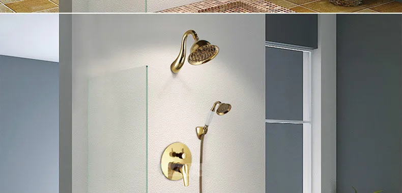 Golden Brass Round rainfall shower in-wall mounted concealed Handheld shower set 7005B
Golden Brass Round rainfall shower in-wall mounted concealed Handheld shower set 7005B